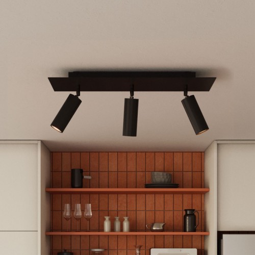 Φωτιστικό Οροφής Μεταλλικό με 3 Σποτ Tub-E14 και ορθογώνια ροζέτα Rose-One XXL - Μαύρο - Creative Cables