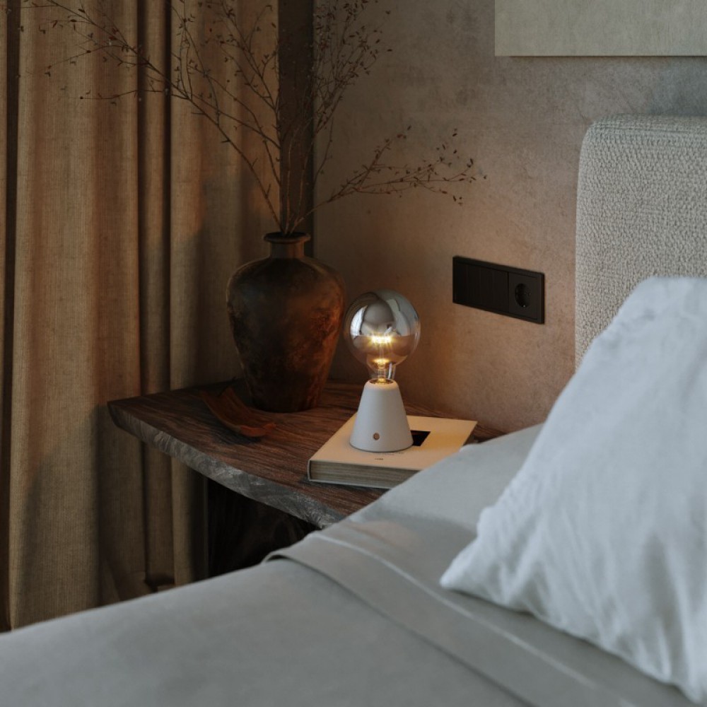 Φορητό Επαναφορτιζόμενο Φωτιστικό Cabless01 με LED λαμπτήρα G125 γλόμπο καθρέπτου Ασημί - Λευκό - Creative Cables