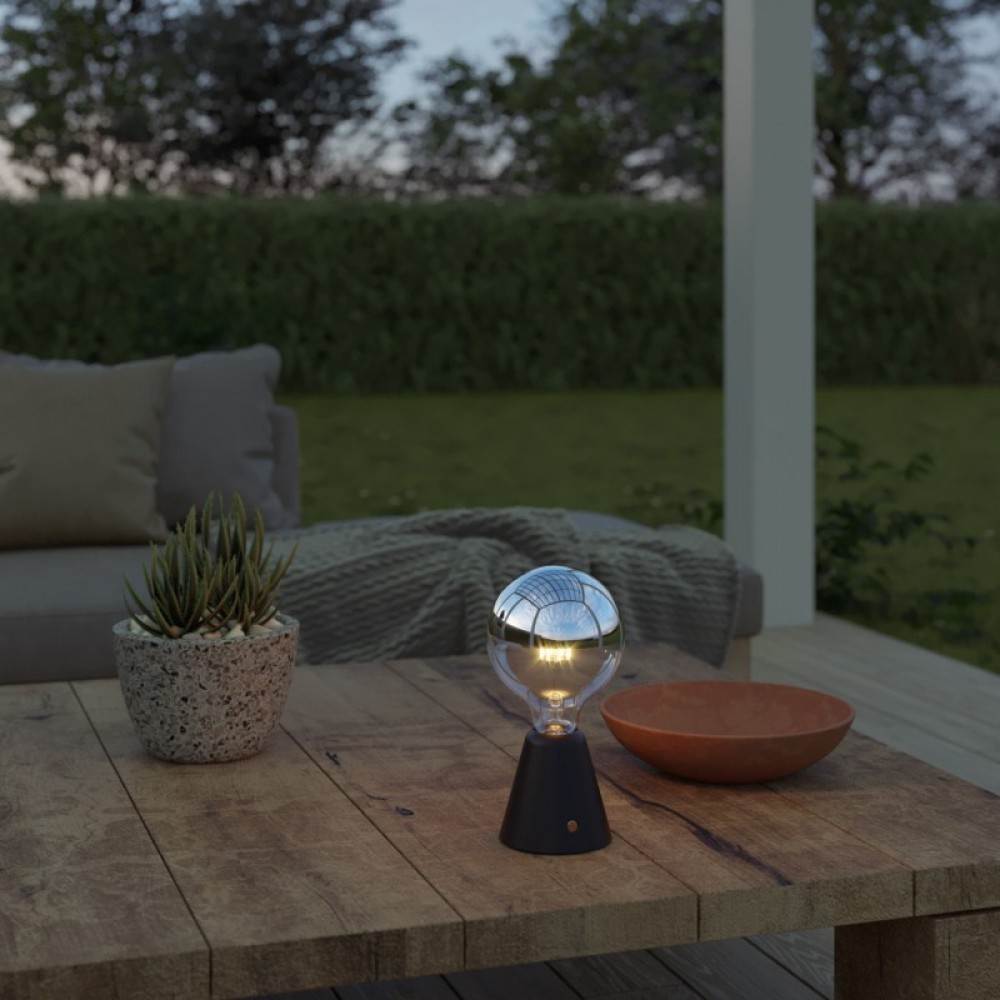 Φορητό Επαναφορτιζόμενο Φωτιστικό Cabless01 με LED λαμπτήρα G125 γλόμπο καθρέπτου Ασημί - Μαύρο - Creative Cables