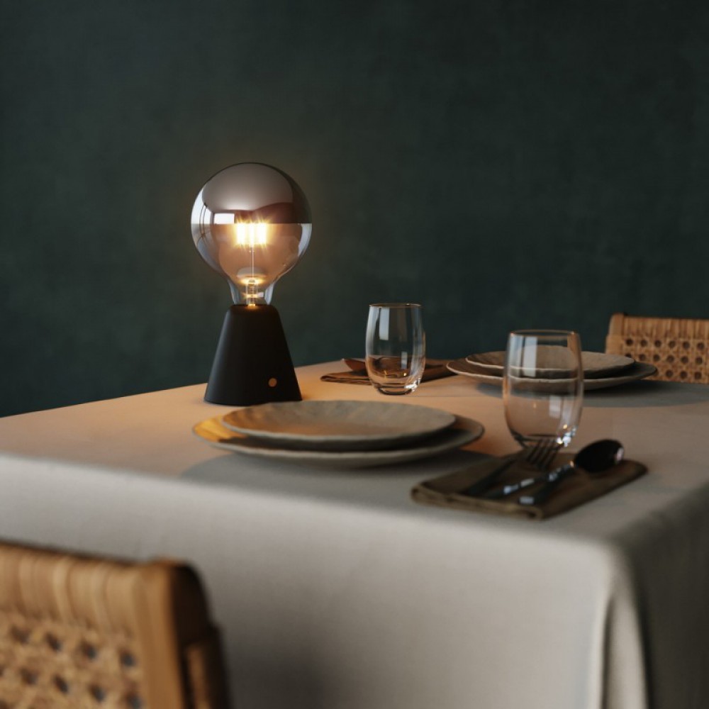 Φορητό Επαναφορτιζόμενο Φωτιστικό Cabless01 με LED λαμπτήρα G125 γλόμπο καθρέπτου Ασημί - Μαύρο - Creative Cables