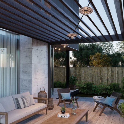 Γιρλάντα Lumet 'Maioliche' έτοιμη για χρήση, 7,5m υφασμάτινο καλώδιο πλακέ με 5 ντουί, καπέλα φωτιστικών, γάντζο και φις - Majolica Λευκό - Μαύρο - Creative Cables