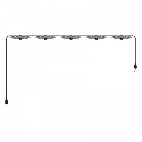 Γιρλάντα Lumet 'Maioliche' έτοιμη για χρήση, 7,5m υφασμάτινο καλώδιο πλακέ με 5 ντουί, καπέλα φωτιστικών, γάντζο και φις - Majolica Λευκό - Μαύρο - Creative Cables