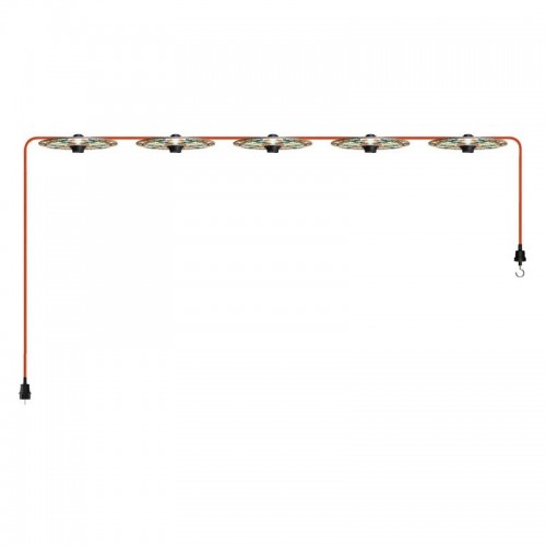 Γιρλάντα Lumet 'Maioliche' έτοιμη για χρήση, 7,5m υφασμάτινο καλώδιο πλακέ με 5 ντουί, καπέλα φωτιστικών, γάντζο και φις - Majolica Κόκκινο-Πράσινο - Creative Cables