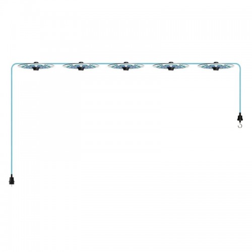 Γιρλάντα Lumet 'Maioliche' έτοιμη για χρήση, 7,5m υφασμάτινο καλώδιο πλακέ με 5 ντουί, καπέλα φωτιστικών, γάντζο και φις - Majolica Μπλε - Creative Cables