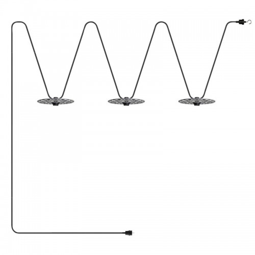 Γιρλάντα Lumet 'Maioliche' έτοιμη για χρήση, 10m υφασμάτινο καλώδιο πλακέ με 3 ντουί, καπέλα φωτιστικών, γάντζο και φις- Majolica Λευκό - Μαύρο - Creative Cables