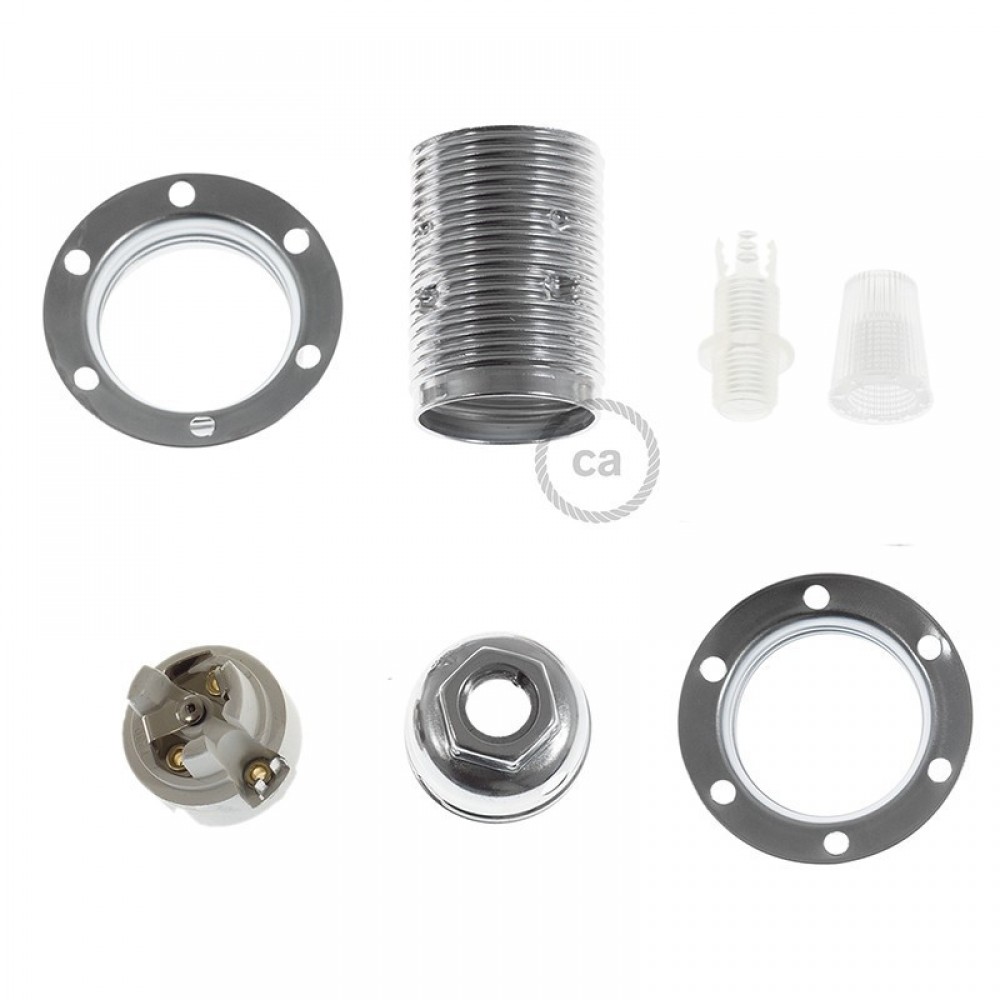 Ντουί Μεταλλικό Ε14 Χρώμιο Με Ροδέλες Και Στήριγμα Καλωδίου - Creative Cables