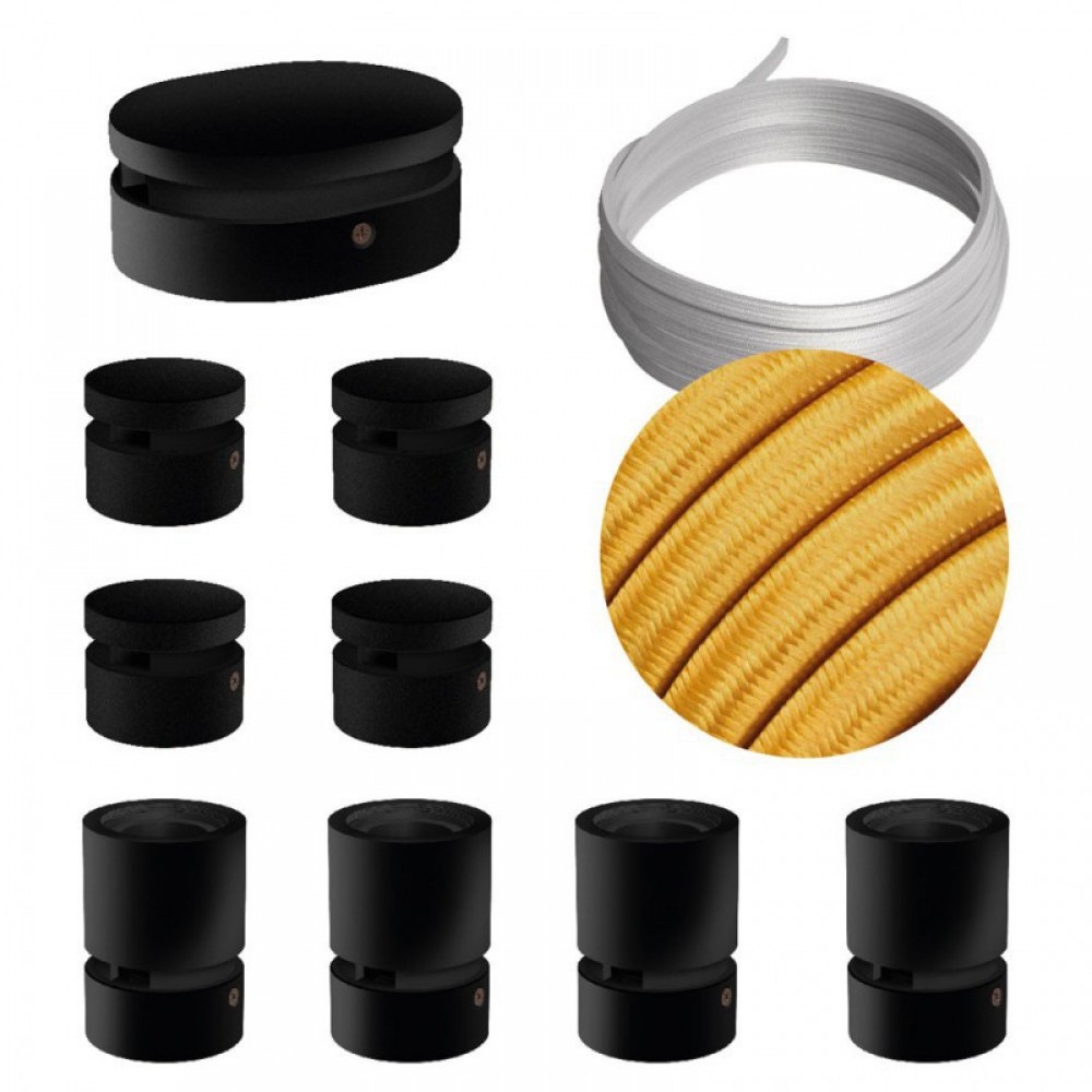 Σύστημα Filé Γιρλάντα Συμμετρικό DIY Kit - 5m Καλώδιο Γιρλάντας και 9 Ξύλινα Αξεσουάρ Εσωτερικού Χώρου Μαύρα - Creative Cables