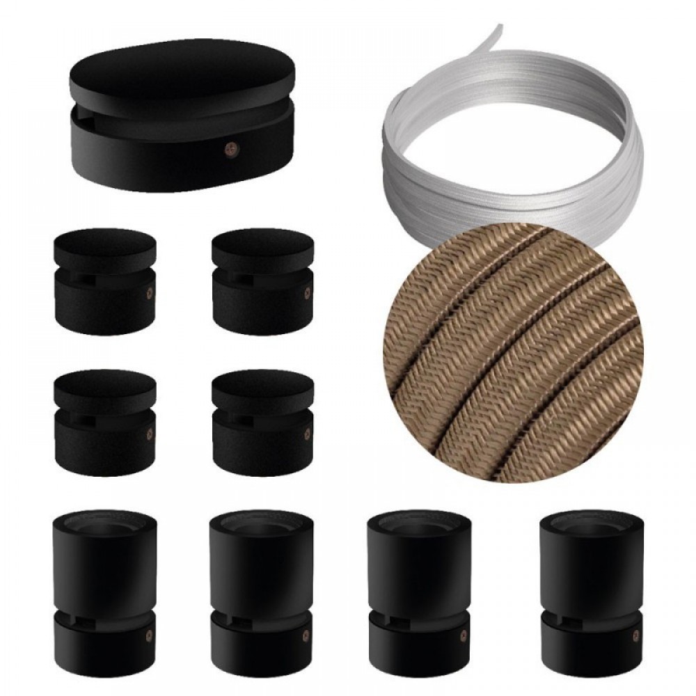 Σύστημα Filé Γιρλάντα Συμμετρικό DIY Kit - 5m Καλώδιο Γιρλάντας και 9 Ξύλινα Αξεσουάρ Εσωτερικού Χώρου Μαύρα - Creative Cables