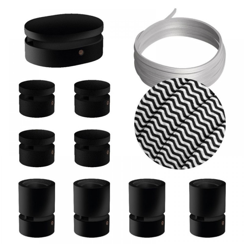 Σύστημα Filé Γιρλάντα Συμμετρικό DIY Kit - 5m Καλώδιο Γιρλάντας και 9 Ξύλινα Αξεσουάρ Εσωτερικού Χώρου Μαύρα - Creative Cables