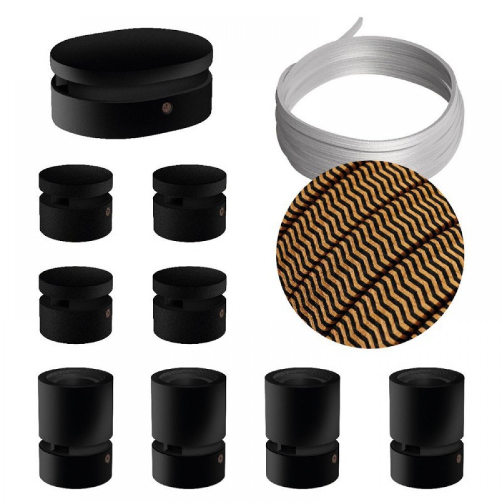 Σύστημα Filé Γιρλάντα Συμμετρικό DIY Kit - 5m Καλώδιο Γιρλάντας και 9 Ξύλινα Αξεσουάρ Εσωτερικού Χώρου Μαύρα - Creative Cables