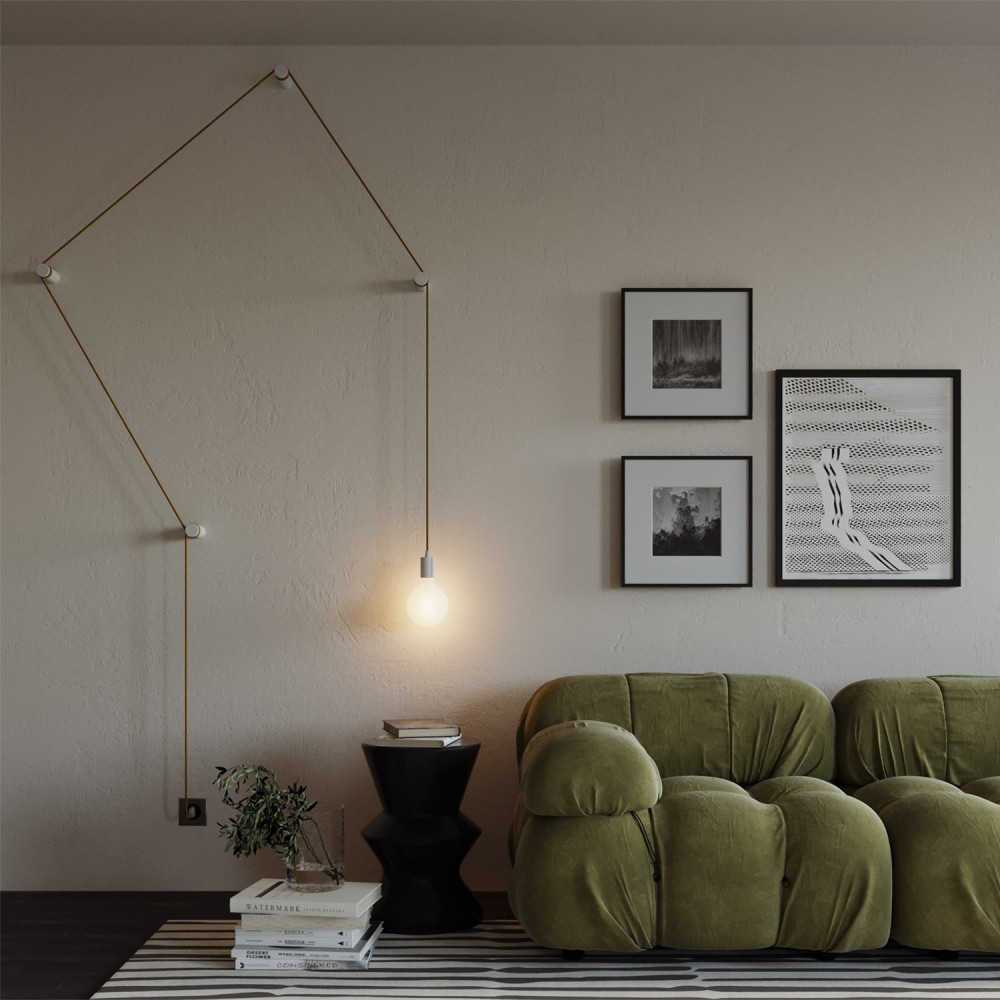 Φορητό Φωτιστικό Snake με μεταλλικό ντουί και φις, με 4 στηρίγματα τοίχου Rolé - Λευκό - Creative Cables