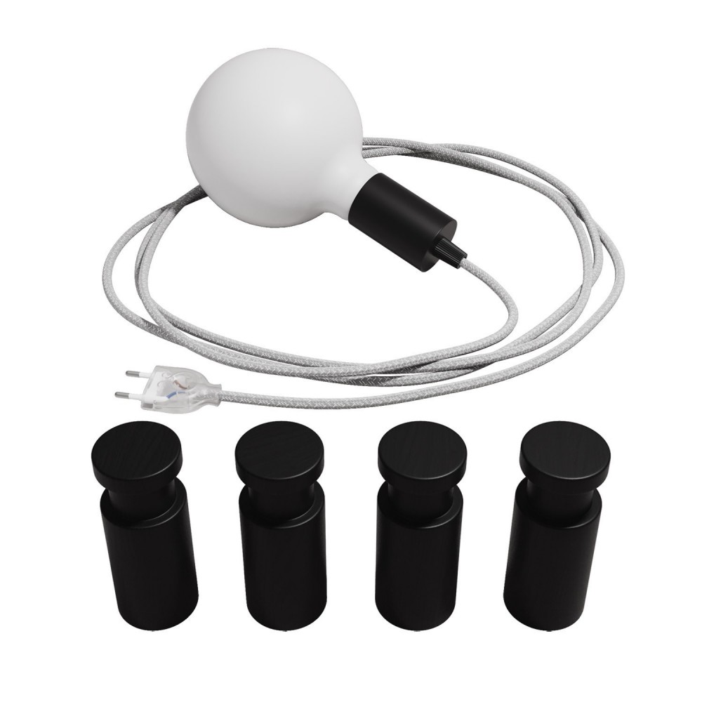 Φορητό Φωτιστικό Snake με μεταλλικό ντουί και φις, με 4 στηρίγματα τοίχου Rolé - Μαύρο - Creative Cables