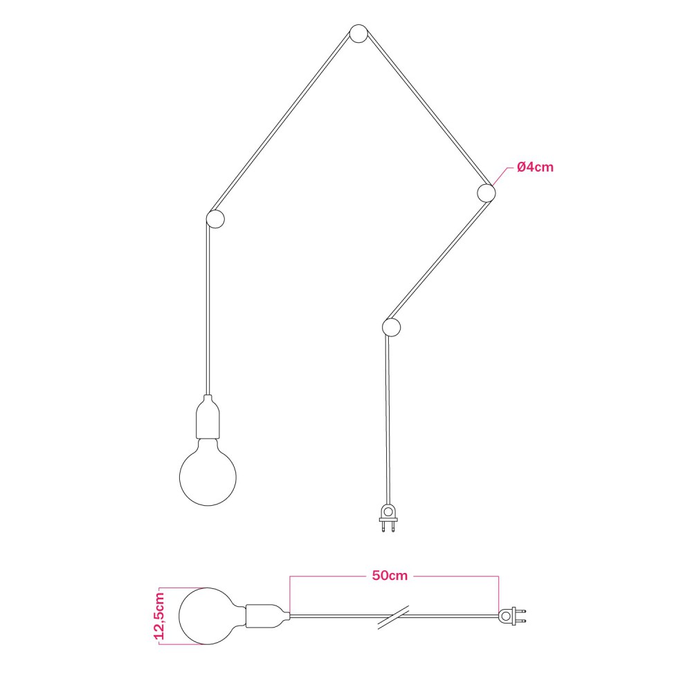 Φορητό Φωτιστικό Snake με μεταλλικό ντουί και φις, με 4 στηρίγματα τοίχου Rolé - Μαύρο - Creative Cables