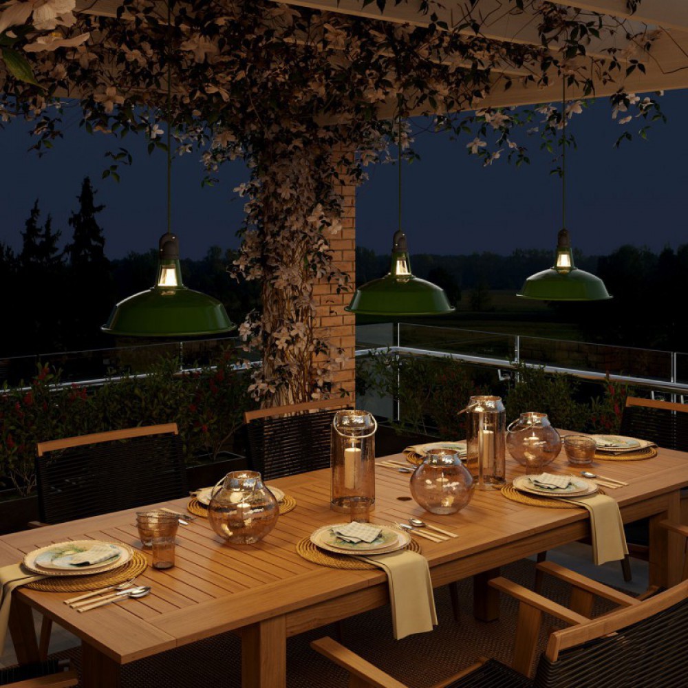 Κρεμαστό Φωτιστικό Εξωτερικού Χώρου EIVA με Πράσινο Καπέλο, 5m Υφασμάτινο Καλώδιο, Ροζέτα, Στήριγμα Καλωδίου και Στεγανό Ντουί IP65 - Creative Cables