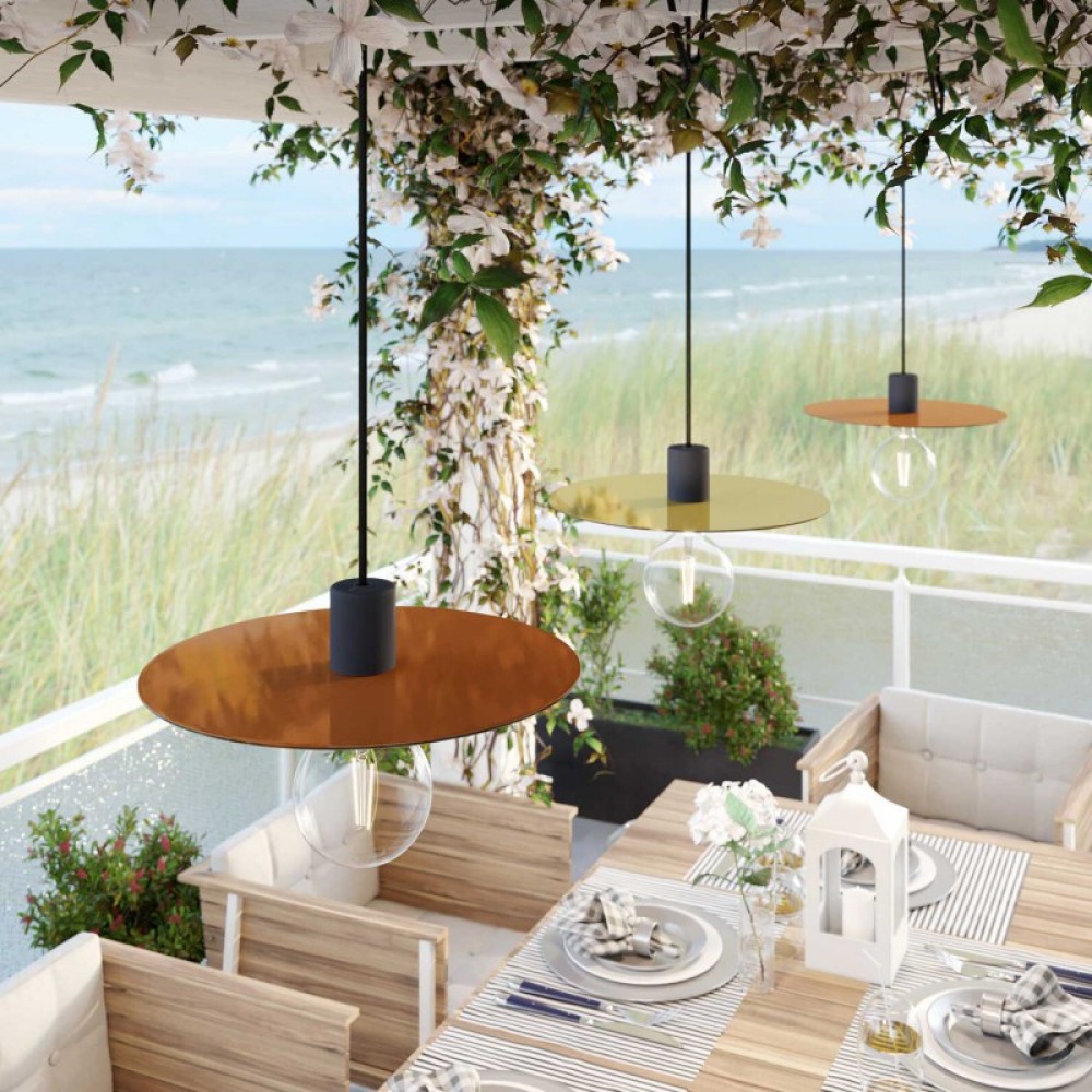 Μινιμαλ Κρεμαστό Φωτιστικό EIVA με 5μ Υφασμάτινο Καλώδιο, Ellepi Χάλκινο Καπέλο, Ροζέτα και Ντουί Σιλικόνης IP65 Αντοχής Σε Νερό - Creative Cables