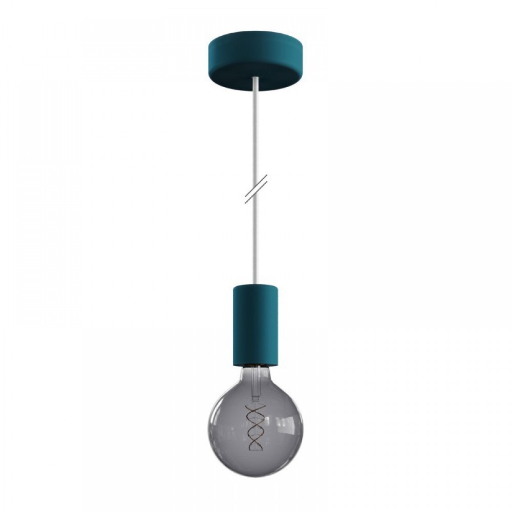 Κρεμαστό Φωτιστικό Εξωτερικού Χώρου EIVA ELEGANT Πετρόλ με 1,5m Υφασμάτινο Καλώδιο, Ροζέτα Σιλικόνης Και Στεγανό Ντουί IP65 - Creative Cables