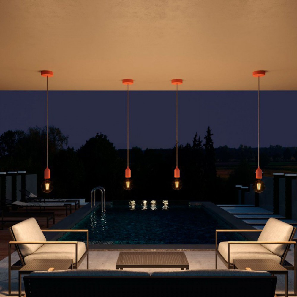 Κρεμαστό Φωτιστικό Εξωτερικού Χώρου EIVA PASTEL Ροζ με 1,5m Υφασμάτινο Καλώδιο, Ροζέτα Σιλικόνης Και Στεγανό Ντουί IP65 - Creative Cables