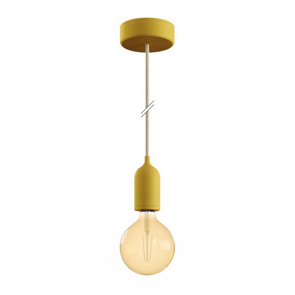Κρεμαστό Φωτιστικό Εξωτερικού Χώρου EIVA PASTEL Μουσταρδί με 1,5m Υφασμάτινο Καλώδιο, Ροζέτα Σιλικόνης Και Στεγανό Ντουί IP65 - Creative Cables