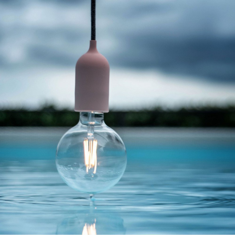 Κρεμαστό Φωτιστικό Εξωτερικού Χώρου EIVA PASTEL Ροζ με 1,5m Υφασμάτινο Καλώδιο, Ροζέτα Σιλικόνης Και Στεγανό Ντουί IP65 - Creative Cables