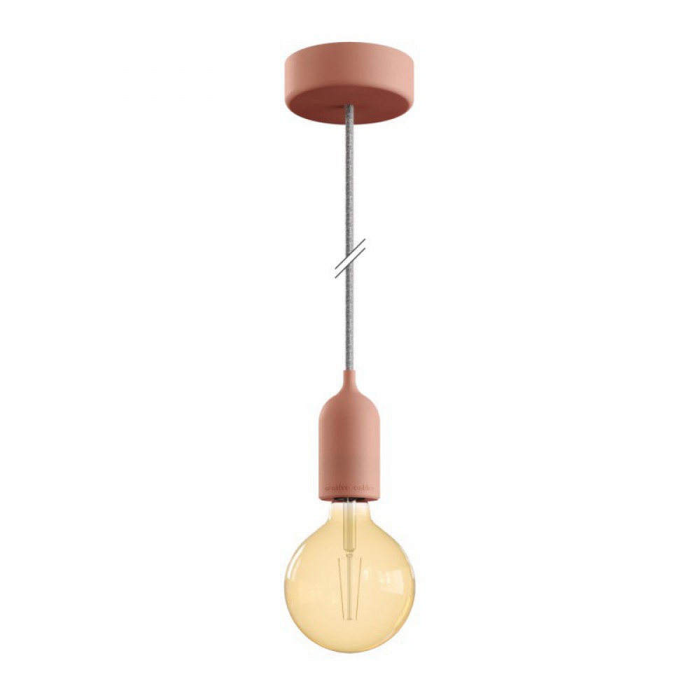 Κρεμαστό Φωτιστικό Εξωτερικού Χώρου EIVA PASTEL Ροζ με 1,5m Υφασμάτινο Καλώδιο, Ροζέτα Σιλικόνης Και Στεγανό Ντουί IP65 - Creative Cables