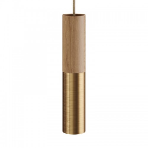 Ξύλινο Σποτ και μεταλλικό Tub-E14, με διπλό συνδυασμό και ντουί Ε14 ροδέλα Φυσικό Ξύλο - Χρυσό Ματ - Creative Cables