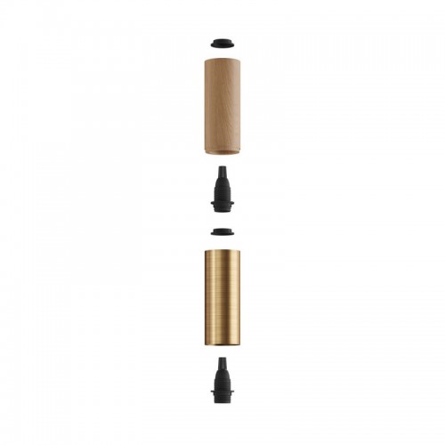 Ξύλινο Σποτ και μεταλλικό Tub-E14, με διπλό συνδυασμό και ντουί Ε14 ροδέλα Φυσικό Ξύλο - Χρυσό Ματ - Creative Cables