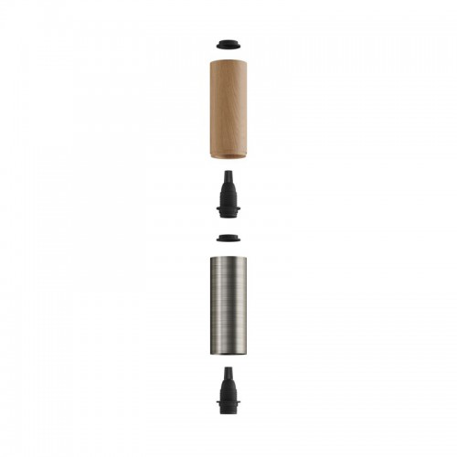 Ξύλινο Σποτ και μεταλλικό Tub-E14, με διπλό συνδυασμό και ντουί Ε14 ροδέλα Φυσικό Ξύλο - Τιτανιο - Creative Cables