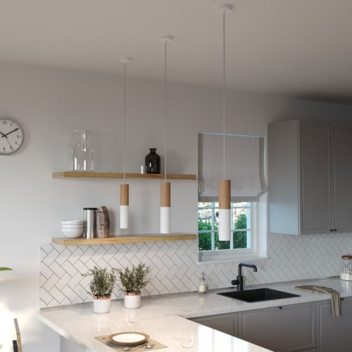 Ξυλινο Σποτ και μεταλλικό Tub-E14, με διπλό συνδυασμό και ντουί Ε14 ροδέλα Φυσικό Ξύλο - Λευκό ΜΑΤ - Creative Cables