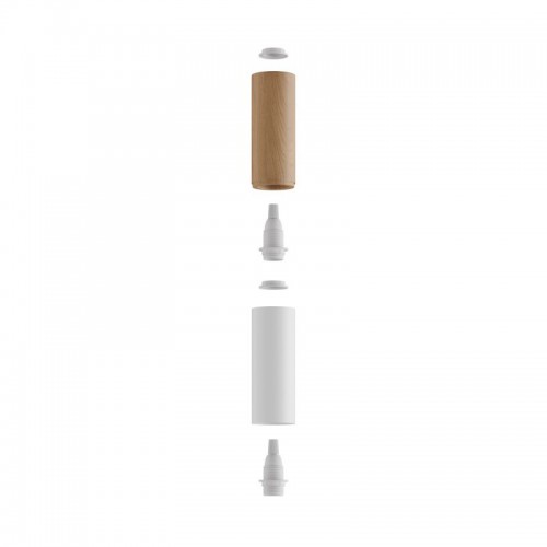 Ξυλινο Σποτ και μεταλλικό Tub-E14, με διπλό συνδυασμό και ντουί Ε14 ροδέλα Φυσικό Ξύλο - Λευκό ΜΑΤ - Creative Cables