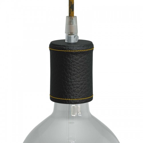 Ντουί Ξύλινο Ε27 Καλυμμένο Με Δέρμα, Μαύρο- Creative Cables