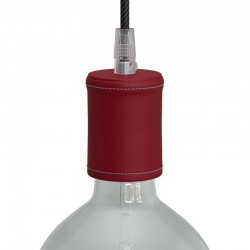 Ντουί Ξύλινο Ε27 Καλυμμένο Με Δέρμα, Κόκκινο- Creative Cables