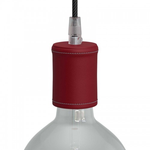 Ντουί Ξύλινο Ε27 Καλυμμένο Με Δέρμα, Κόκκινο- Creative Cables