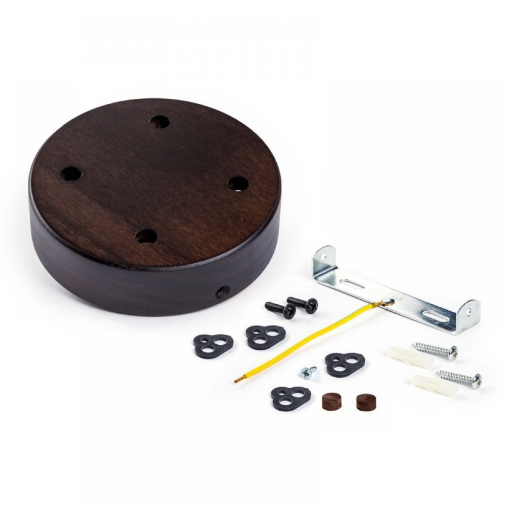 Ροζέτα Φωτιστικού Ξύλινη με 4 Τρύπες για Υφασμάτινο Καλώδιο - Wenge Εφέ - Creative Cables