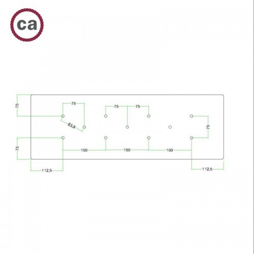Ορθογώνια Μπάρα Ροζέτα XXL Rose-One με 11 τρύπες, 675 x 225 mm - Μαύρο ΜΑΤ Dibond - Creative Cables