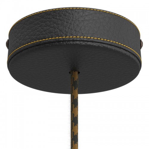 Ροζέτα Φωτιστικού Ξύλινη καλυμμένη με Δέρμα, Μαύρη - Creative Cables