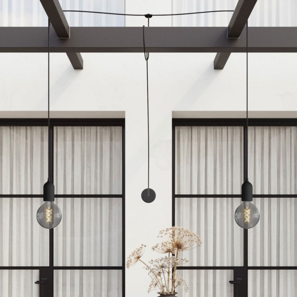 Κρεμαστό φωτιστικό Εξωτερικού Χώρου T-Snake EIVA 2-φωτο IP65 με ροζέτα Μαύρο - Creative Cables