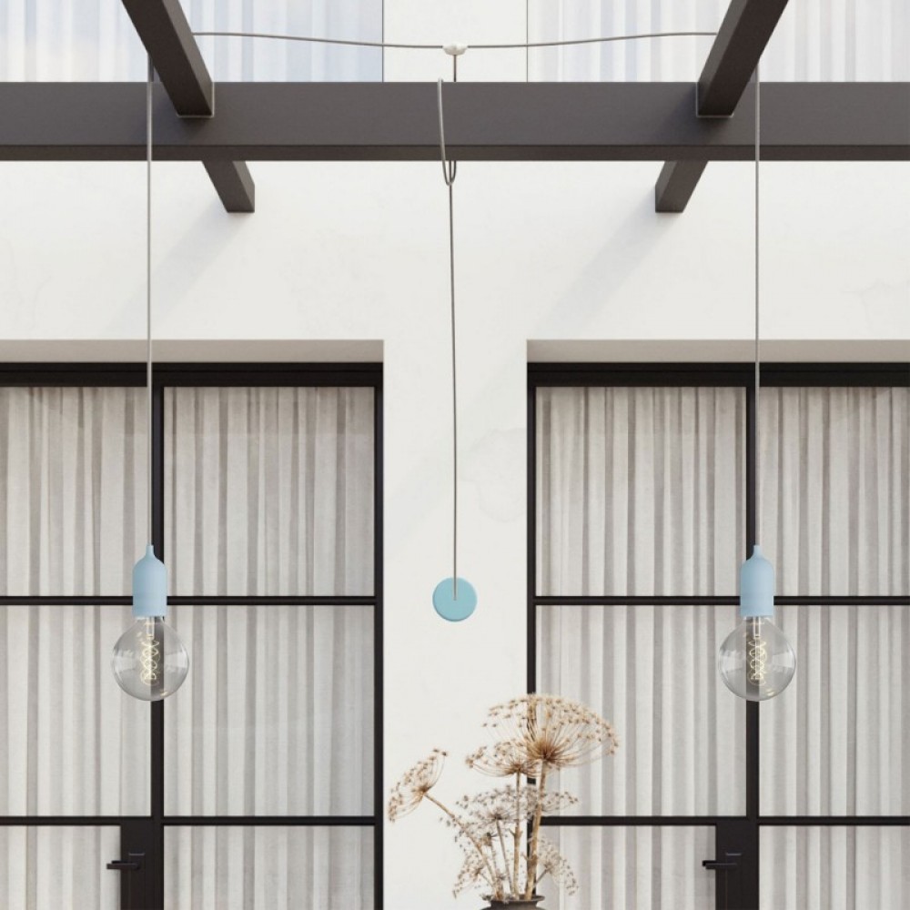 Κρεμαστό φωτιστικό Εξωτερικού Χώρου T-Snake EIVA 2-φωτο IP65 με ροζέτα Απαλό Γαλάζιο - Creative Cables