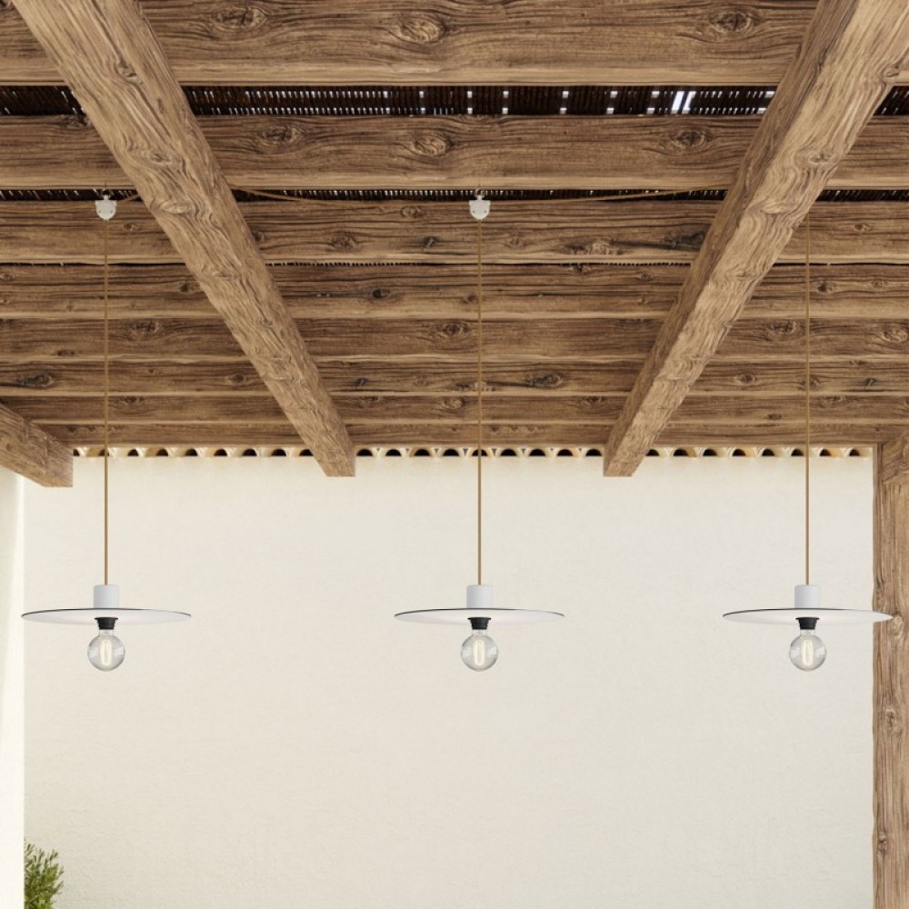 Κρεμαστό φωτιστικό Εξωτερικού Χώρου E-Snake EIVA 3-φωτο IP65 με καπέλα και ροζέτα Λευκό - Creative Cables