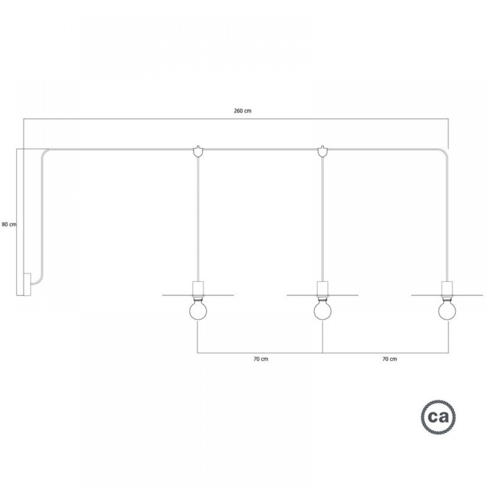 Κρεμαστό φωτιστικό Εξωτερικού Χώρου E-Snake EIVA 3-φωτο IP65 με καπέλα και ροζέτα Λευκό - Creative Cables