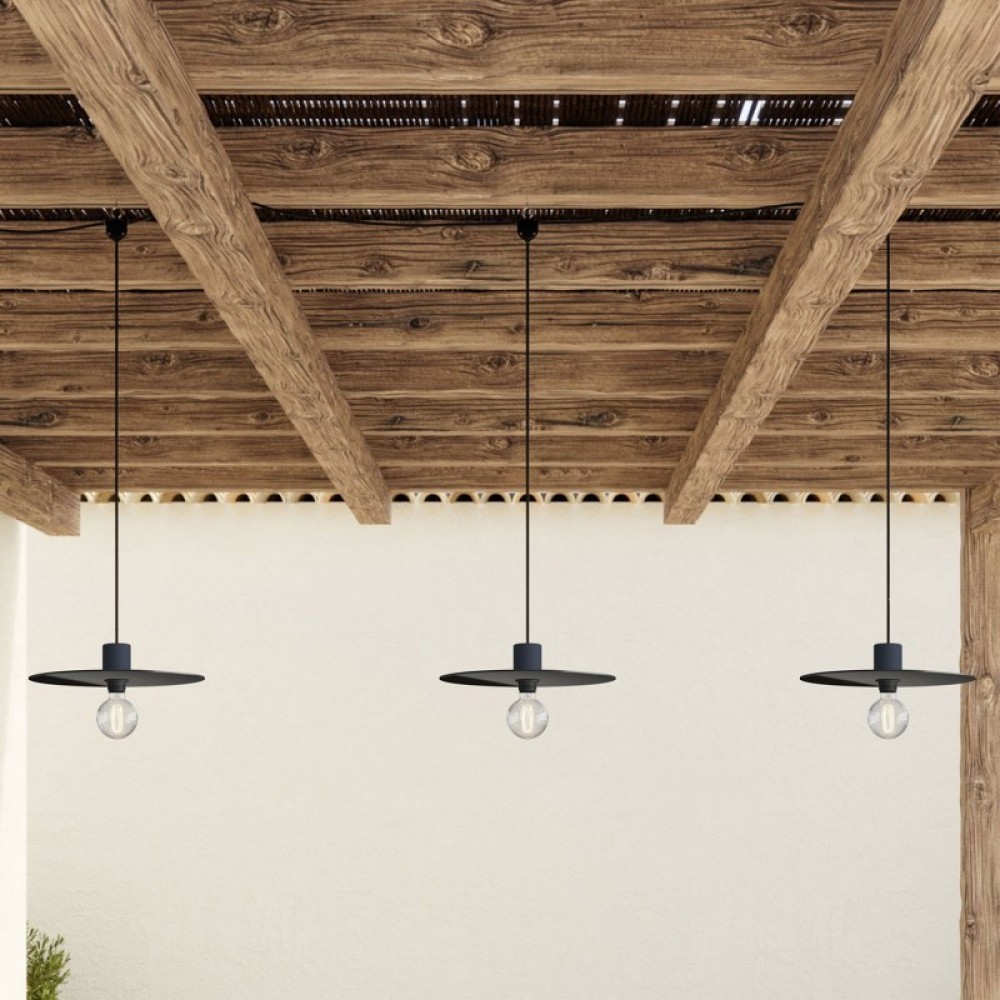 Κρεμαστό φωτιστικό Εξωτερικού Χώρου E-Snake EIVA 3-φωτο IP65 με καπέλα και ροζέτα Μαύρο - Creative Cables