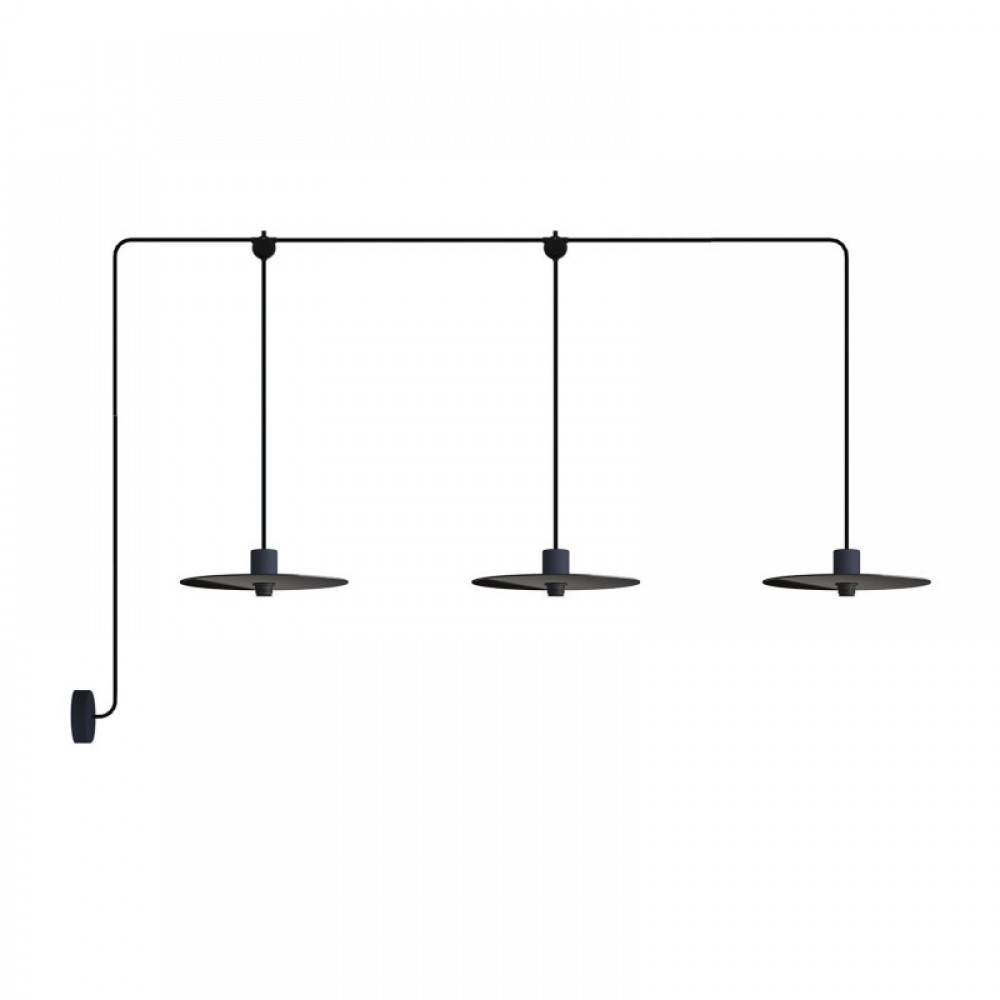 Κρεμαστό φωτιστικό Εξωτερικού Χώρου E-Snake EIVA 3-φωτο IP65 με καπέλα και ροζέτα Μαύρο - Creative Cables