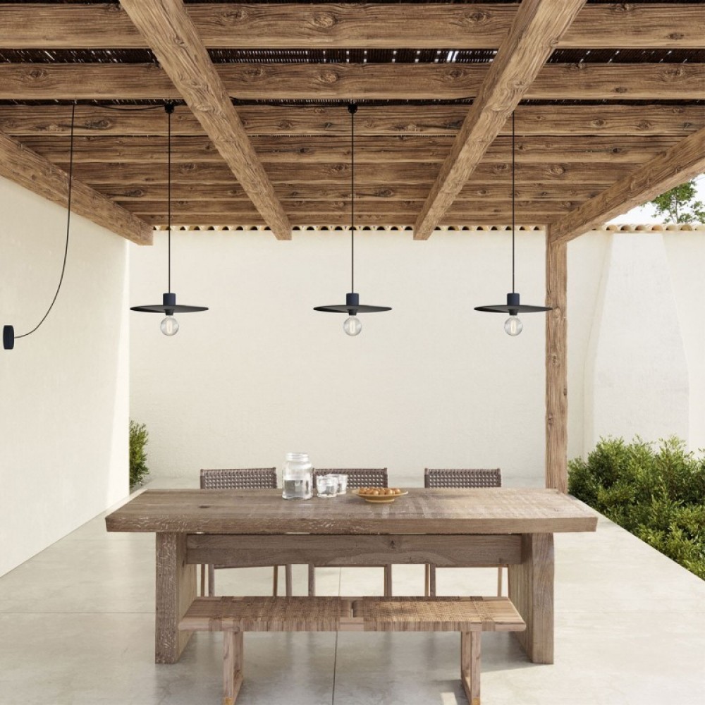 Κρεμαστό φωτιστικό Εξωτερικού Χώρου E-Snake EIVA 3-φωτο IP65 με καπέλα και ροζέτα Μαύρο - Creative Cables