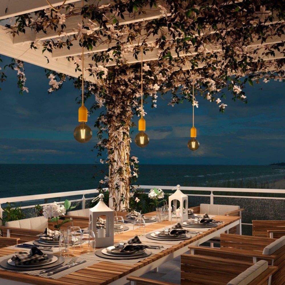 Κρεμαστό Φωτιστικό Εξωτερικού Χώρου EIVA PASTEL με 5m υφασμάτινο καλώδιο, ροζέτα, στήριγμα καλωδίου και στεγανό ντουί IP65 Μουσταρδί - Creative Cables