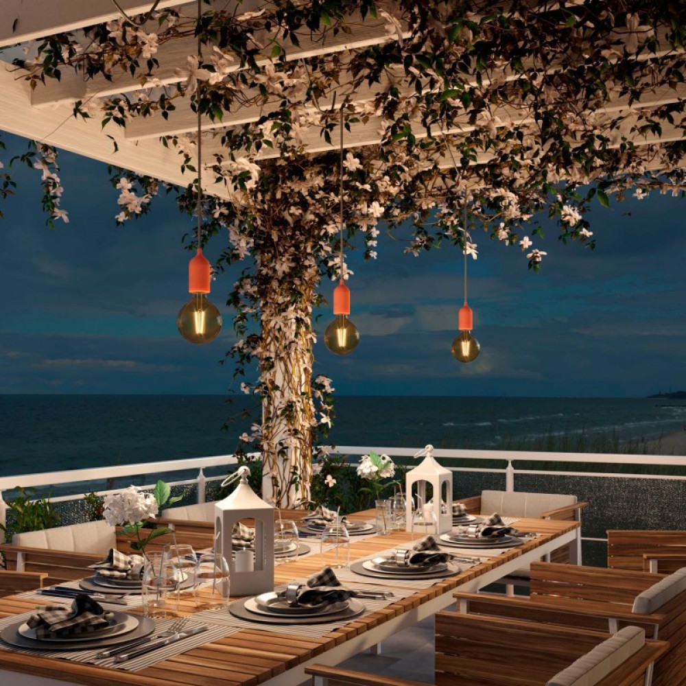 Κρεμαστό Φωτιστικό Εξωτερικού Χώρου EIVA PASTEL με 5m υφασμάτινο καλώδιο, ροζέτα, στήριγμα καλωδίου και στεγανό ντουί IP65 Ροζ παστελ - Creative Cables