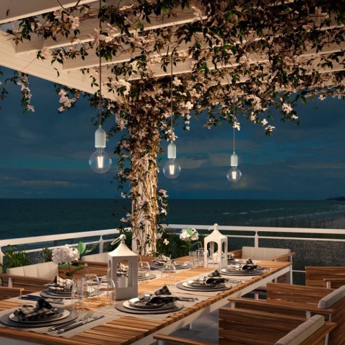 Κρεμαστό Φωτιστικό Εξωτερικού Χώρου EIVA PASTEL με 5m υφασμάτινο καλώδιο, ροζέτα, στήριγμα καλωδίου και στεγανό ντουί IP65 Απαλό Γαλάζιο - Creative Cables