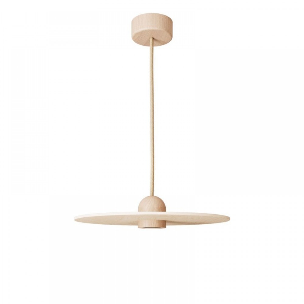 Ξύλινο κρεμαστό φωτιστικό με υφασμάτινο καλώδιο και καπέλο UFO - Creative Cables