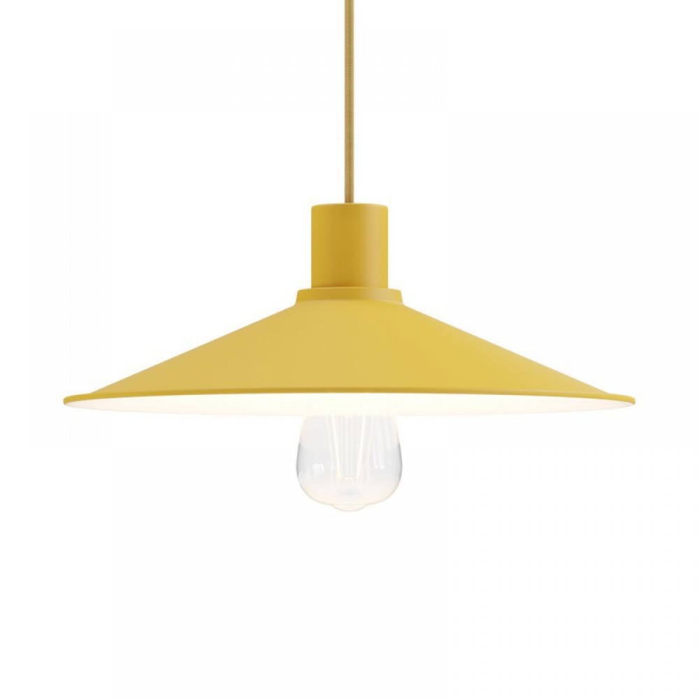 Κρεμαστό φωτιστικό με υφασμάτινο καλώδιο και μεταλλικό καπέλο Swing Pastel Μουσταρδί - Made in Italy - Creative Cables