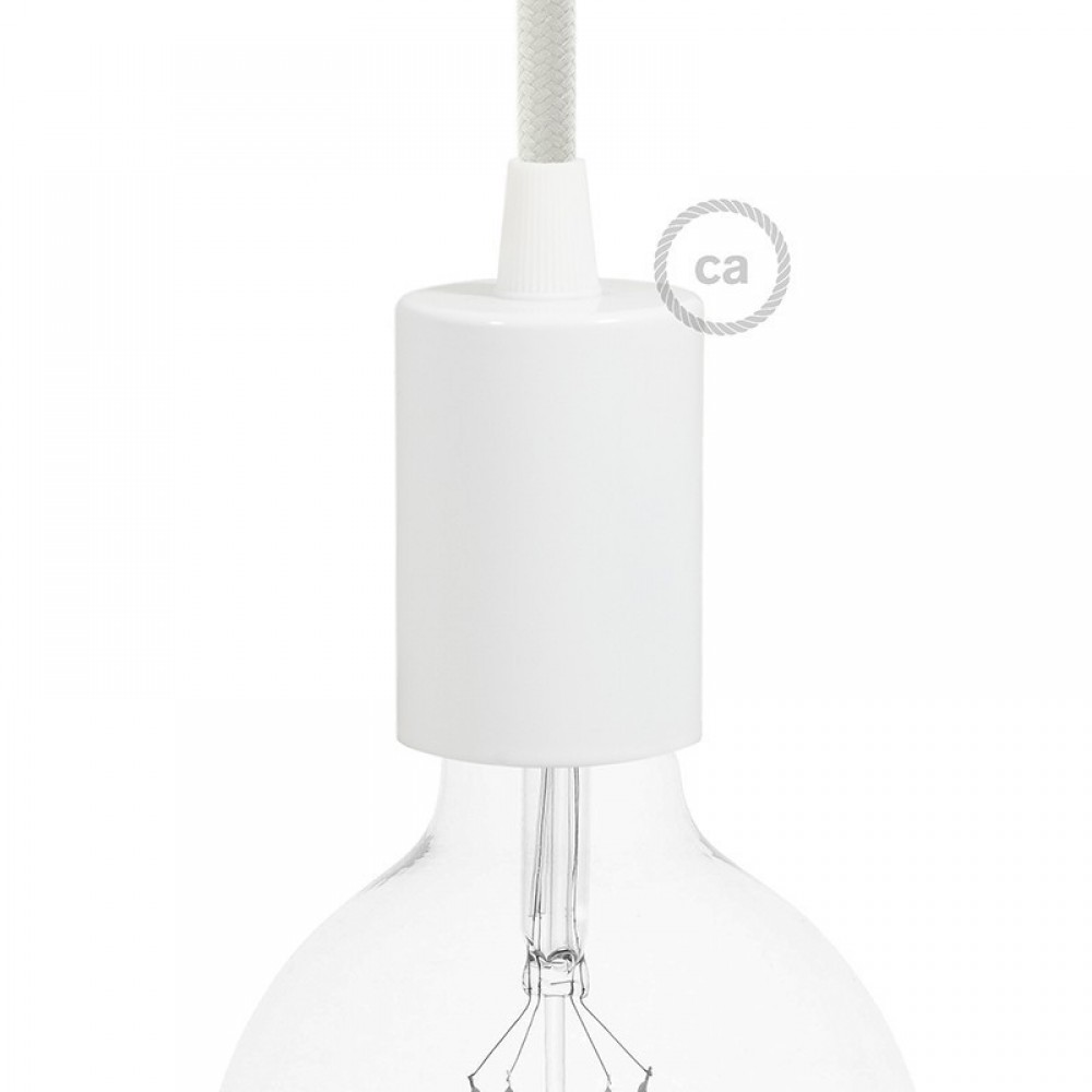 Ντουί Μεταλλικό Πλακέ E27, Λευκό Ματ Με Στήριγμα Καλωδίου - Creative Cables