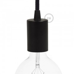 Ντουί Μεταλλικό Πλακέ E27, Μαύρο Με Στήριγμα Καλωδίου - Creative Cables