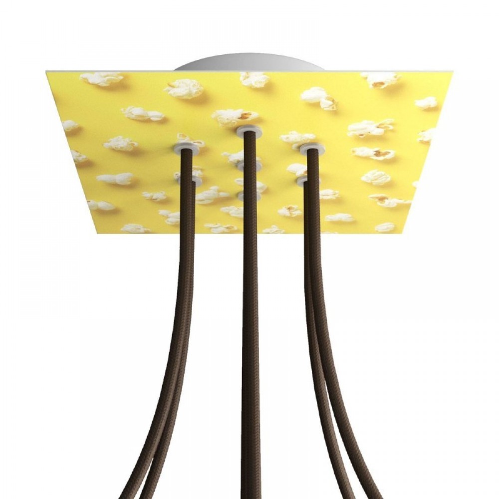 Ροζέτα Rose-One 200mm Τετράγωνη με 7 Τρύπες Στην Σειρά Σε Pop-Corn Σχέδιο - Creative Cables